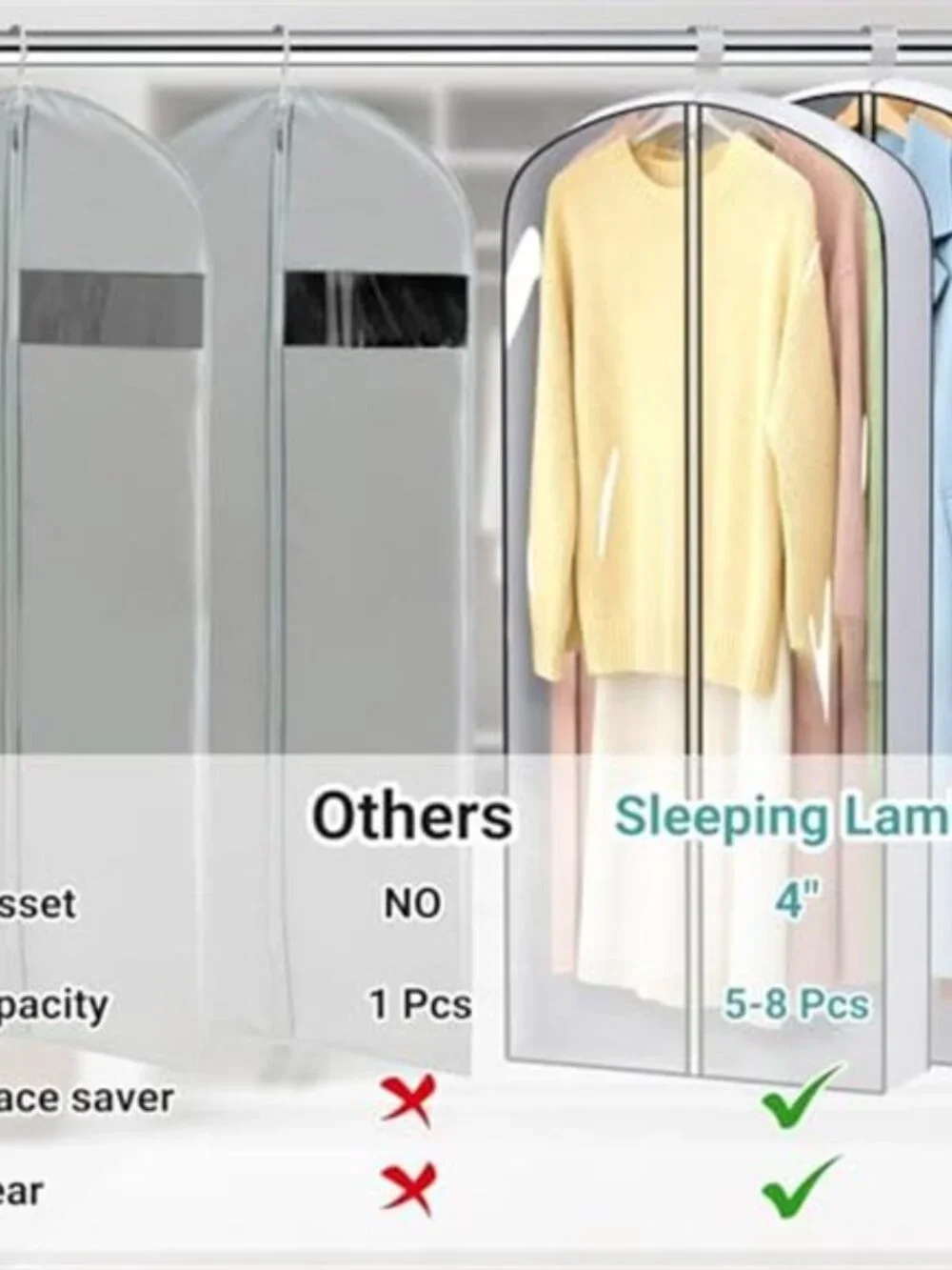 Garment Bags Long Dress Storage Closet Hanging Cover Zipper Breathable 5 Pack